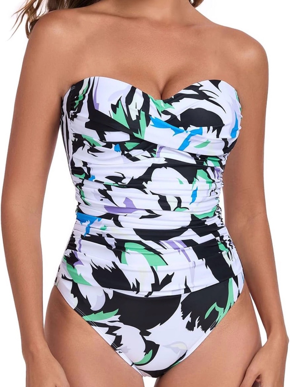 NWT RELLECIGA One Piece Tummy Control Floral Bandeau Swimsuit Size XXL